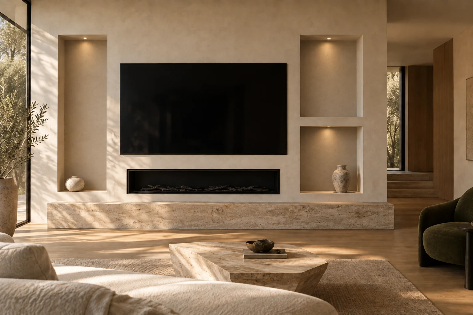 Media wall before adding sculptural inserts